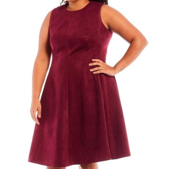 Calvin Klein Burgundy Scuba Suede A-Line Dress 20W - Picture 7 of 7